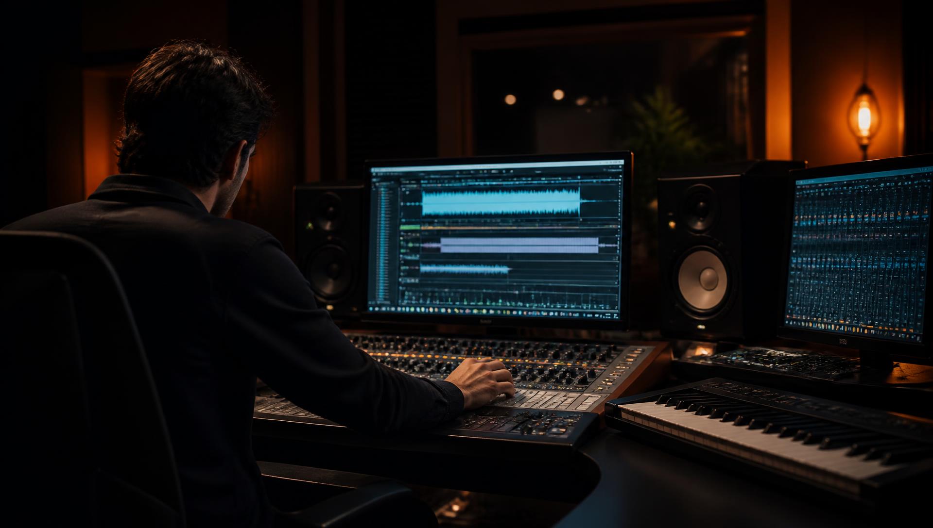 Engineer mixing a record on studio monitors at Parkside MixLab